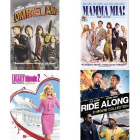 DVD Comedy Movies 4 Pack Fun Gift Bundle: Zombieland, Mamma Mia! The Movie, Legally Blonde 2, 2 Movies: Ride Along 2-Movie Collection