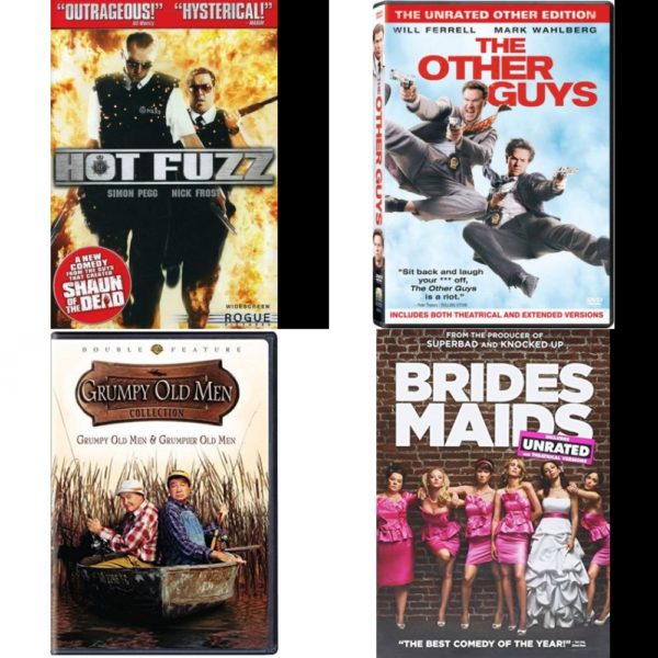 DVD Comedy Movies 4 Pack Fun Gift Bundle: Hot Fuzz, The Other Guys, Grumpy Old Men / Grumpier Old Men, Bridesmaids