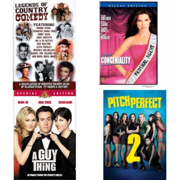 DVD Comedy Movies 4 Pack Fun Gift Bundle: Legends of Country Comedy: Compilation of Classic Stars, TV Shows & Movies  Miss Congeniality Limited Deluxe Edition  A Guy Thing  Pitch Perfect 2