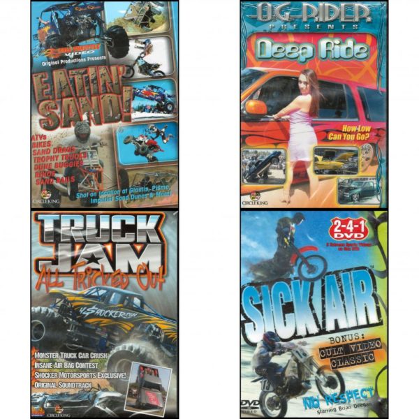 Auto, Truck & Cycle Extreme Stunts & Crashes 4 Pack Fun Gift DVD Bundle: Eatin Sand!, Og Rider: Deep Ride, Truck Jam: All Tricked Out, Sick Air