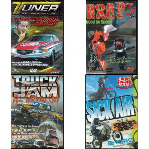 Auto, Truck & Cycle Extreme Stunts & Crashes 4 Pack Fun Gift DVD Bundle: Tuner Transformation: Change My Ride Now, Road Rage Vol. 3 -  Need for Speed, Truck Jam: All Tricked Out, Sick Air