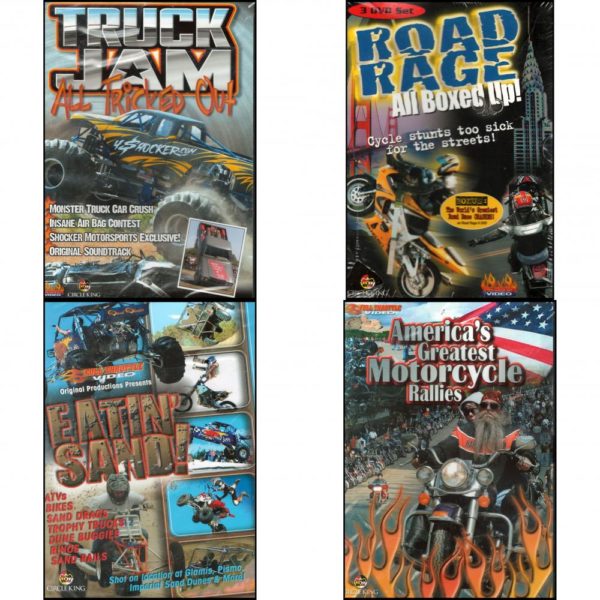 Auto, Truck & Cycle Extreme Stunts & Crashes 4 Pack Fun Gift DVD Bundle: Truck Jam: All Tricked Out, Road Rage: All Boxed Up Vols. 1-3, Eatin Sand!, Americas Greatest Motorcycle Rallies