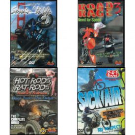 Auto, Truck & Cycle Extreme Stunts & Crashes 4 Pack Fun Gift DVD Bundle: Servin It Up, Road Rage Vol. 3 -  Need for Speed, Hot Rods, Rat Rods & Kustom Kulture: Back from the Dead - The Complete Build, Sick Air