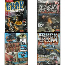 Auto, Truck & Cycle Extreme Stunts & Crashes 4 Pack Fun Gift DVD Bundle: Road Rage: All Boxed Up Vols. 1-3, Hot Rods, Rat Rods & Kustom Kulture: Back from the Dead - The Complete Build, Eatin Sand!, Truck Jam: All Tricked Out