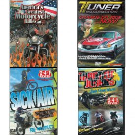 Auto, Truck & Cycle Extreme Stunts & Crashes 4 Pack Fun Gift DVD Bundle: Americas Greatest Motorcycle Rallies, Tuner Transformation: Change My Ride Now, Sick Air, Throttle Junkies