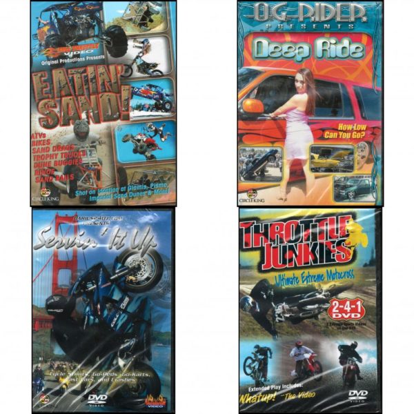 Auto, Truck & Cycle Extreme Stunts & Crashes 4 Pack Fun Gift DVD Bundle: Eatin Sand!, Og Rider: Deep Ride, Servin It Up, Throttle Junkies