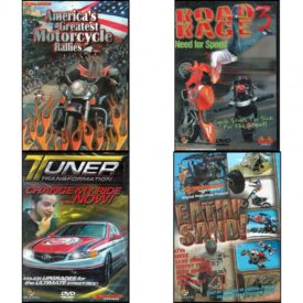 Auto, Truck & Cycle Extreme Stunts & Crashes 4 Pack Fun Gift DVD Bundle: Americas Greatest Motorcycle Rallies, Road Rage Vol. 3 -  Need for Speed, Tuner Transformation: Change My Ride Now, Eatin Sand!