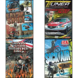 Auto, Truck & Cycle Extreme Stunts & Crashes 4 Pack Fun Gift DVD Bundle: Eatin Sand!, Tuner Transformation: Change My Ride Now, Americas Greatest Motorcycle Rallies, Sick Air