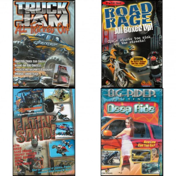 Auto, Truck & Cycle Extreme Stunts & Crashes 4 Pack Fun Gift DVD Bundle: Truck Jam: All Tricked Out, Road Rage: All Boxed Up Vols. 1-3, Eatin Sand!, Og Rider: Deep Ride