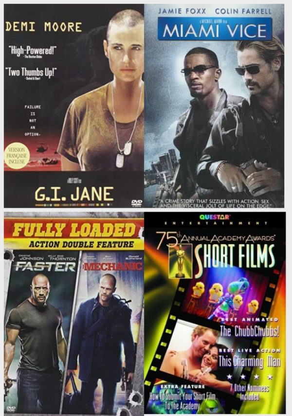 DVD Assorted Movies 4 Pack Fun Gift Bundle: G.I. Jane, MIAMI VICE, 2 Movies: Faster, The Mechanic, Mad Max: Fury Road