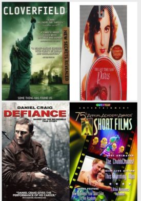 DVD Assorted Movies 4 Pack Fun Gift Bundle: Cloverfield, The Last Time I Saw Paris, Defiance, 75th Annual Academy Awards Short Films