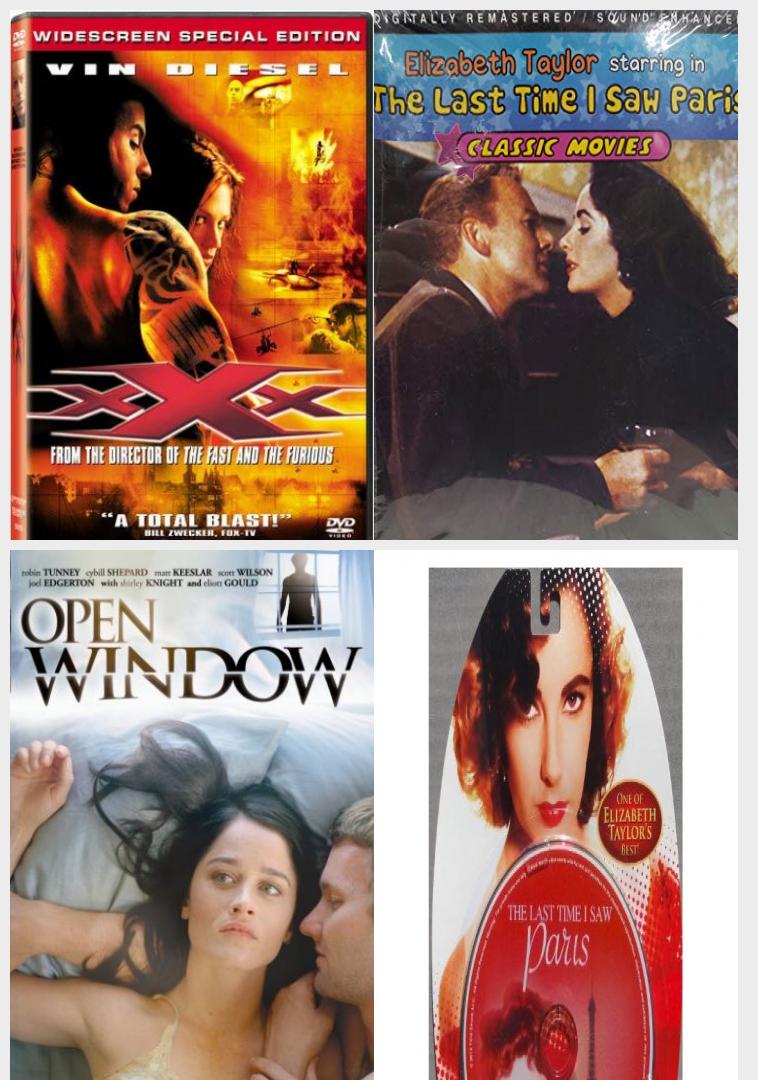 DVD Assorted Movies 4 Pack Fun Gift Bundle: XXX, The Last Time I Saw Paris,  Open Window, The Last Time I Saw Paris - Nokomis Bookstore & Gift Shop