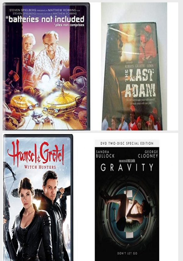 DVD Assorted Movies 4 Pack Fun Gift Bundle: *Batteries Not Included, The Last Adam, Hansel & Gretel: Witch Hunters, Gravity