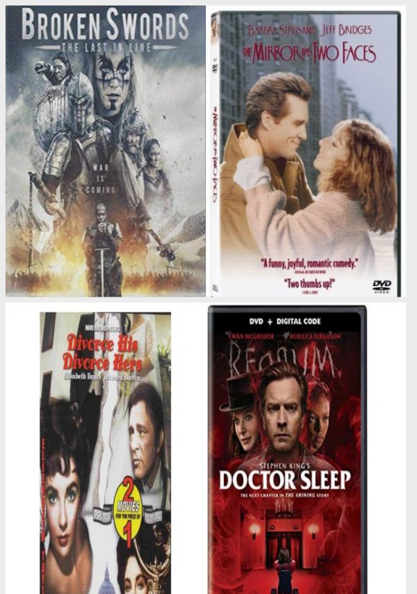 DVD Assorted Movies 4 Pack Fun Gift Bundle: Broken Swords: The Last In Line, The Mirror Has Two Faces, Divorce His Divorce Hers / The Drivers Seat, Doctor Sleep