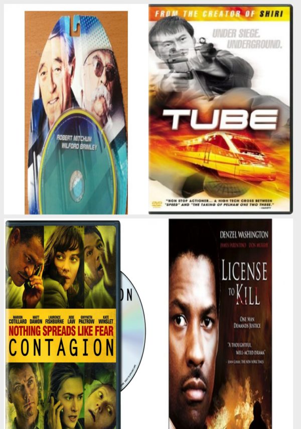 DVD Assorted Movies 4 Pack Fun Gift Bundle: Thompsons Last Run, Tube, Contagion, License to Kill