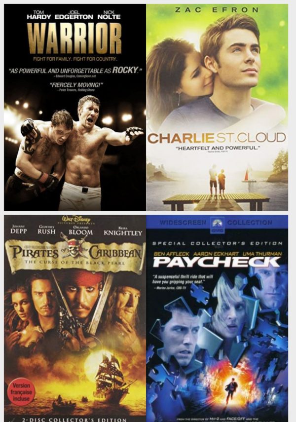 DVD Assorted Movies 4 Pack Fun Gift Bundle: Warrior, Charlie St. Cloud, Pirates of the Caribbean: The Curse of the Black Pearl, Paycheck