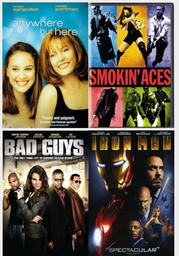 DVD Assorted Movies 4 Pack Fun Gift Bundle: Anywhere But Here, Smokin' Aces, Bad Guys, Iron Man Single-Disc Edition