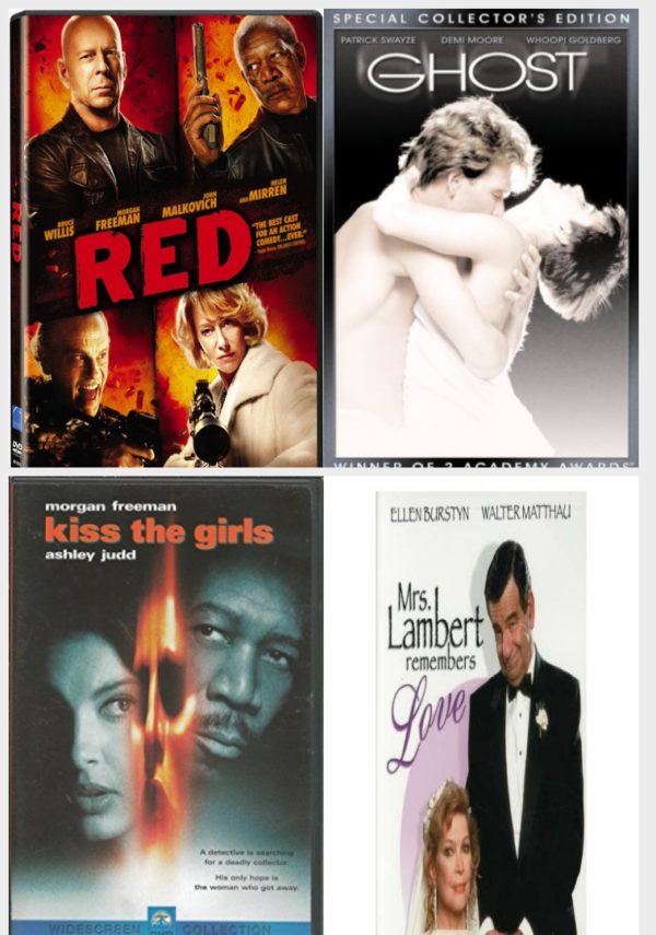 DVD Assorted Movies 4 Pack Fun Gift Bundle: Red, Ghost, Kiss the Girls, Mrs. Lambert Remembers Love