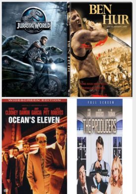 DVD Assorted Movies 4 Pack Fun Gift Bundle: Jurassic World, Ben Hur, Oceans Eleven, The Producers