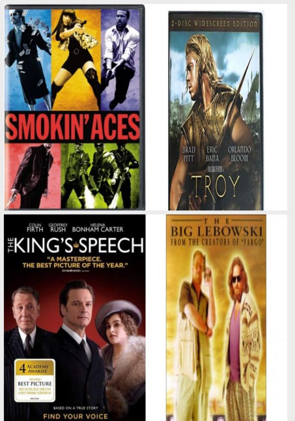 DVD Assorted Movies 4 Pack Fun Gift Bundle: Smokin' Aces, TROY, The King's Speech, The Big Lebowski