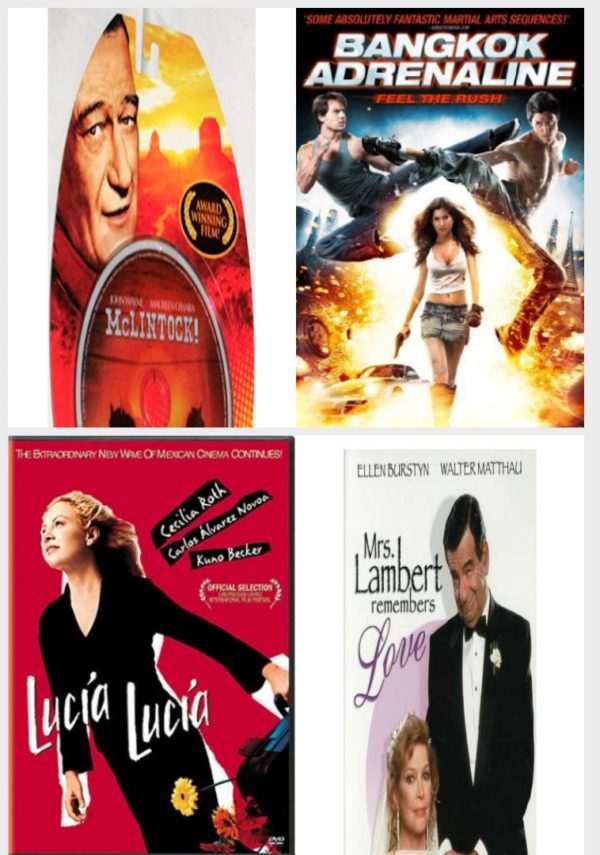 DVD Assorted Movies 4 Pack Fun Gift Bundle: McLintock!, Bangkok Adrenaline, Lucia, Lucia, Mrs. Lambert Remembers Love