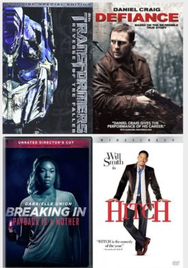 DVD Assorted Movies 4 Pack Fun Gift Bundle: Transformers 2: Revenge Of The Fallen, Defiance, Breaking In, Hitch