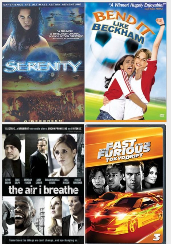 DVD Assorted Movies 4 Pack Fun Gift Bundle: Serenity, Bend It Like Beckham, The Air I Breathe, The Fast and the Furious: Tokyo Drift - The Fate of the Furious Fandango Cash Version