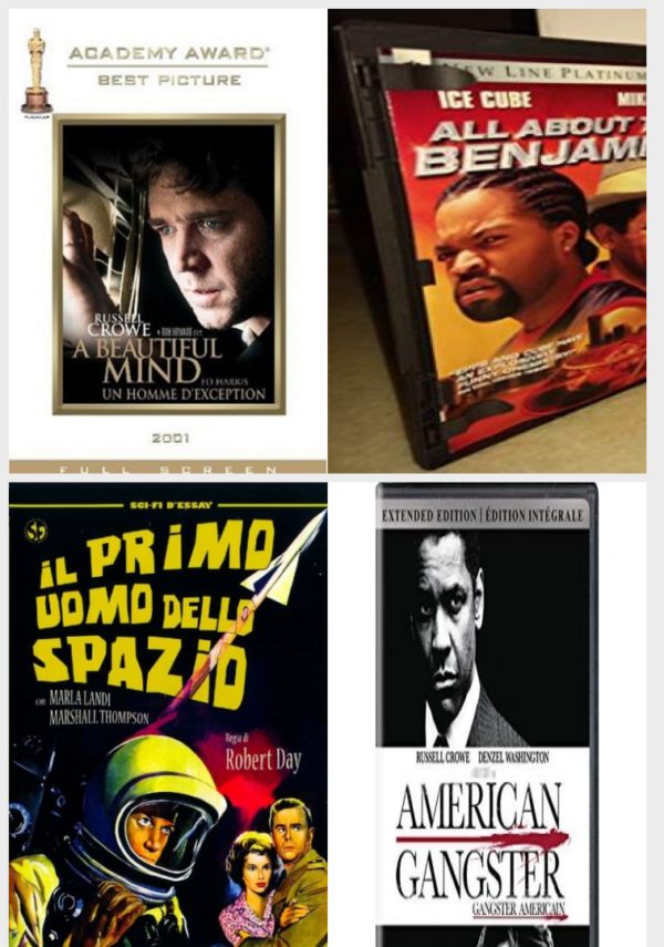 DVD Assorted Movies 4 Pack Fun Gift Bundle: A Beautiful Mind, All About the Benjamins, Il Primo Uomo Dello Spazio (Region 2), American Gangster