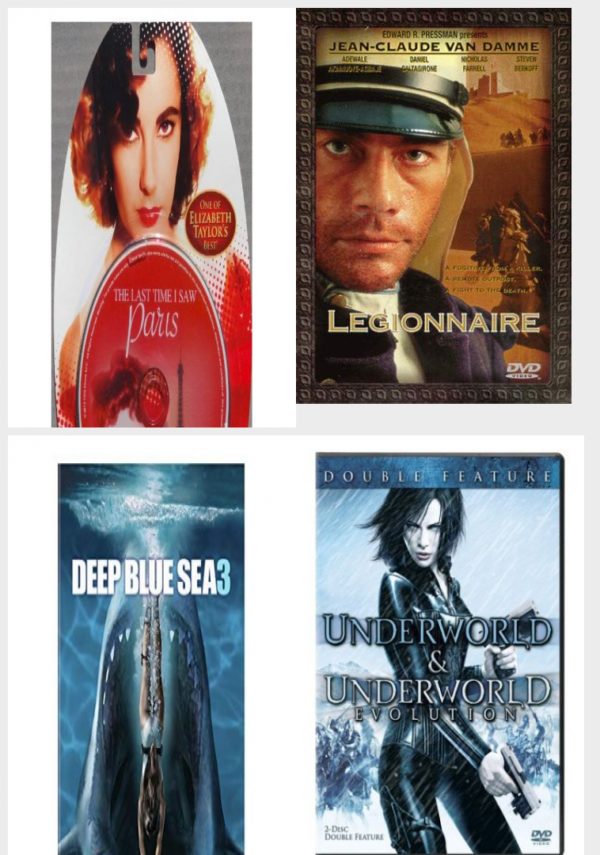 DVD Assorted Movies 4 Pack Fun Gift Bundle: The Last Time I Saw Paris, Legionnaire, Deep Blue Sea 3, Underworld/Underworld: Evolution