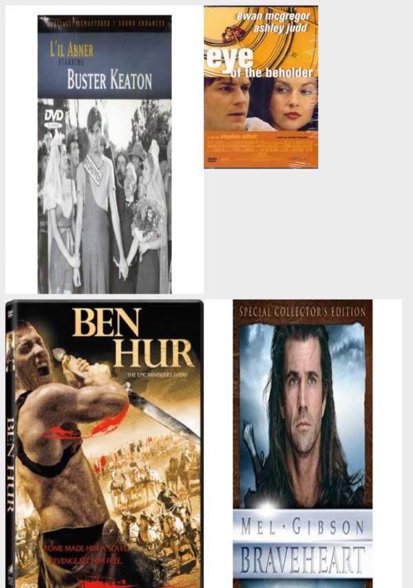 DVD Assorted Movies 4 Pack Fun Gift Bundle: Lil Abner, Eye of the Beholder, Ben Hur, Braveheart