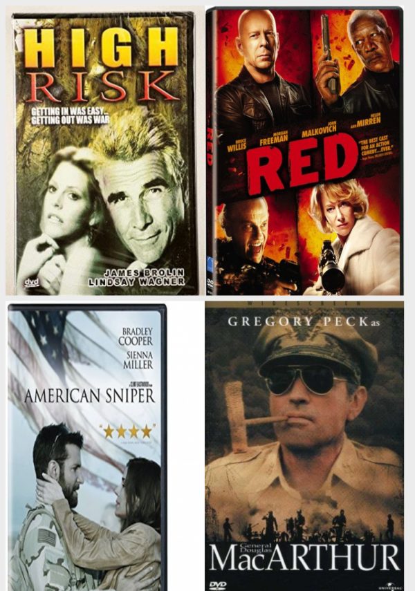 DVD Assorted Movies 4 Pack Fun Gift Bundle: High Risk, Red, American Sniper, MacArthur