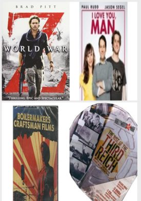 DVD Assorted Movies 4 Pack Fun Gift Bundle: World War Z, I Love You Man, Boilermakers Craftsman Films, WWII RISE OF THE THIRD REICH