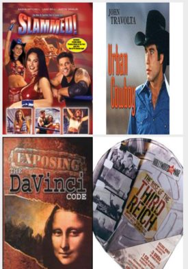 DVD Assorted Movies 4 Pack Fun Gift Bundle: Slammed!, Urban Cowboy, Exposing the Davinci Code, WWII RISE OF THE THIRD REICH