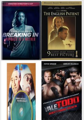 DVD Assorted Movies 4 Pack Fun Gift Bundle: Breaking In, The English Patient, Thompsons Last Run, Anything Goes - Vale Todo