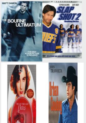 DVD Assorted Movies 4 Pack Fun Gift Bundle: The Bourne Ultimatum, Slap Shot 2 - Breaking the Ice, The Last Time I Saw Paris, Urban Cowboy