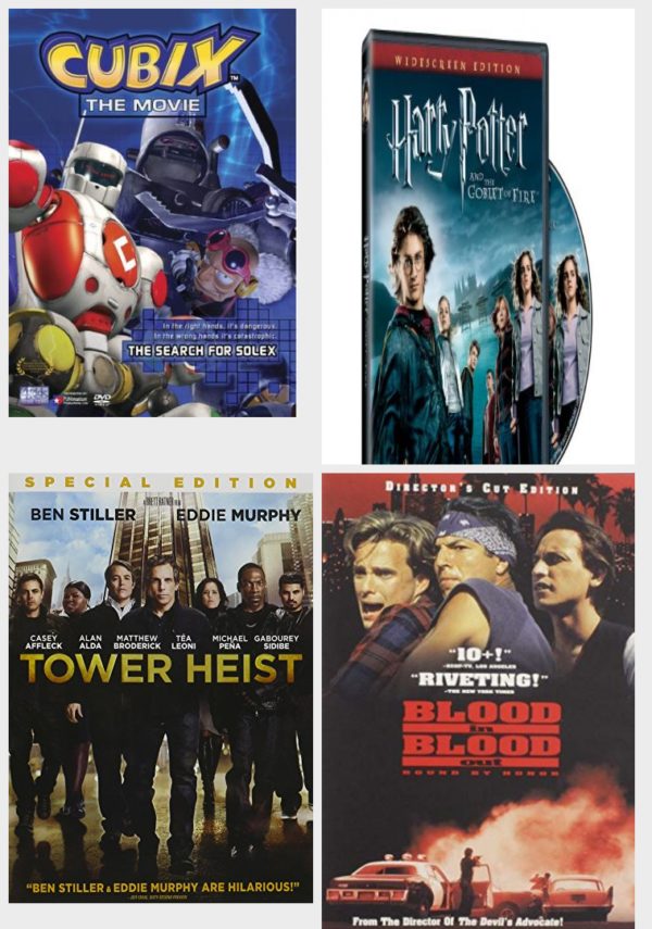 DVD Assorted Movies 4 Pack Fun Gift Bundle: Cubix - The Search for Solex, Harry Potter and the Goblet of Fire, Tower Heist, Blood In, Blood Out