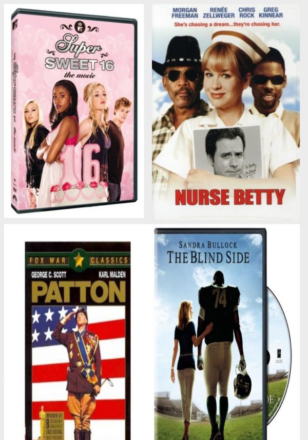 DVD Assorted Movies 4 Pack Fun Gift Bundle: Super Sweet 16, District 9, Patton, The Blind Side