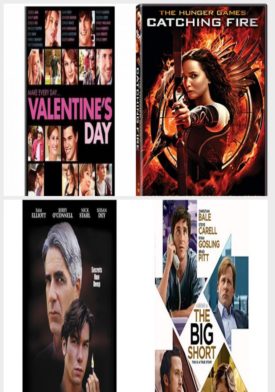 DVD Assorted Movies 4 Pack Fun Gift Bundle: Valentines Day, The Hunger Games: Catching Fire, Blue River, The Big Short