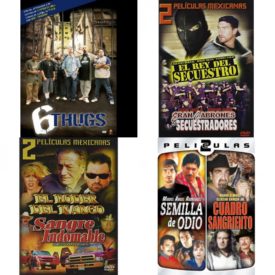 DVD Spanish Speaking Movies 4 Pack Fun Gift Bundle: 6 Thugs, El Rey del Secuestro/Eran Cabrones los Secuestradores, El Poder del Narco/Sangre Indomable, Dos Peliculas Mexicanas - Semilla & Cuadro
