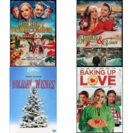 Christmas Holiday Movies DVD 4 Pack Assorted Bundle: A Holiday Homecoming - Family ids the Greatest Gift of All Time!  Hearts & Vines - Lifting Spirits with Holiday Cheer!  Holiday Wishes  Baking Up Love - A Sprinkle of Courage and a Dash of Faith