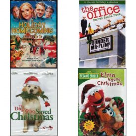 Christmas Holiday Movies DVD 4 Pack Assorted Bundle: A Holiday Homecoming - Family ids the Greatest Gift of All Time!  The Office: Secret Santa Pack  The Dog Who Saved Christmas  Sesame Streeet - Elmo Saves Christmas