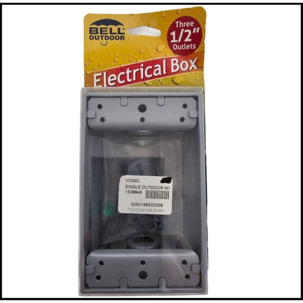 BELL 5320-5 Weatherproof Box Three 1/2 in. Threaded Outlets, 1-Gang, Gray