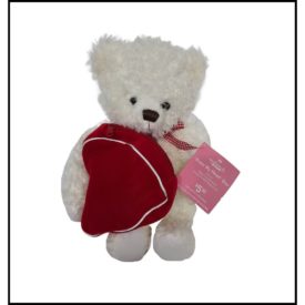 2003 Hallmark From My Heart Teddy Bear White Red Heart Zipper Pocket ~ Place a Gift Inside!