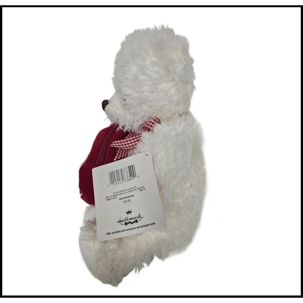 2003 Hallmark From My Heart Teddy Bear White Red Heart Zipper Pocket ~ Place a Gift Inside!