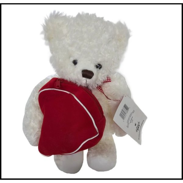 2003 Hallmark From My Heart Teddy Bear White Red Heart Zipper Pocket ~ Place a Gift Inside!