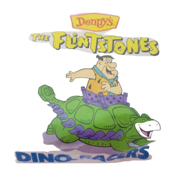 1991 Denny's Flintstones Dino-Racers Pebbles on Dinosaur Pull Back Toy