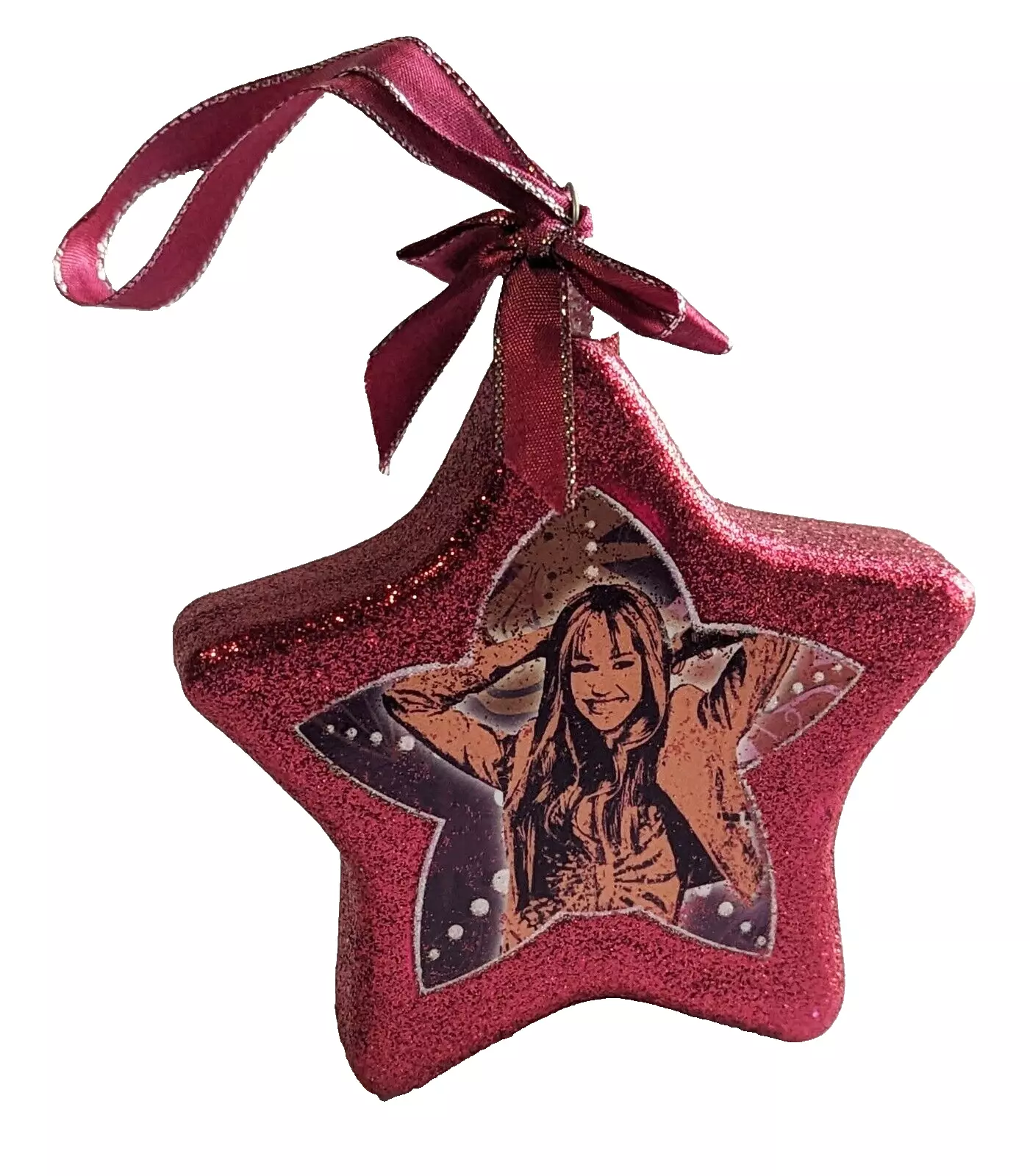 Disney Hannah Montana Christmas Ornament Pink Glitter Star