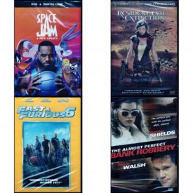 DVD Assorted Movies 4 Pack Fun Gift Bundle: Space Jam: A New Legacy   Resident Evil: Extinction Exclusive 2-Disc Limited Edition  Fast & Furious 6  The Almost Perfect Bank Robbery
