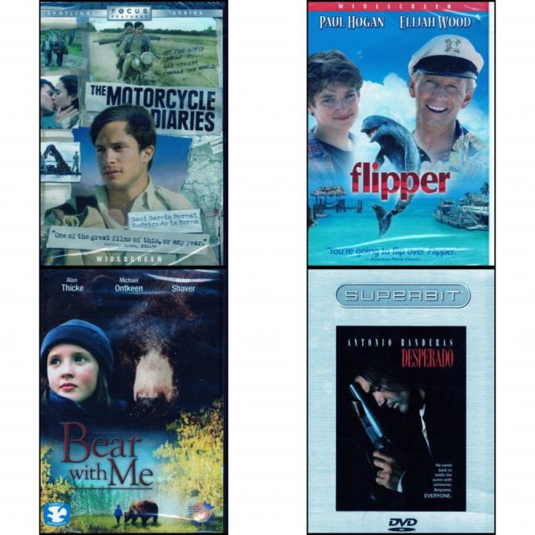 DVD Assorted Movies 4 Pack Fun Gift Bundle: The Motorcycle Diaries Widescreen Edition  Flipper  Bear with Me  Desperado Superbit Collection