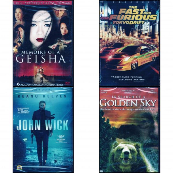 DVD Assorted Movies 4 Pack Fun Gift Bundle: Memoirs of a Geisha Two-Disc Widescreen Edition  The Fast and the Furious: Tokyo Drift Widescreen Edition  John Wick  In Search of a Golden Sky